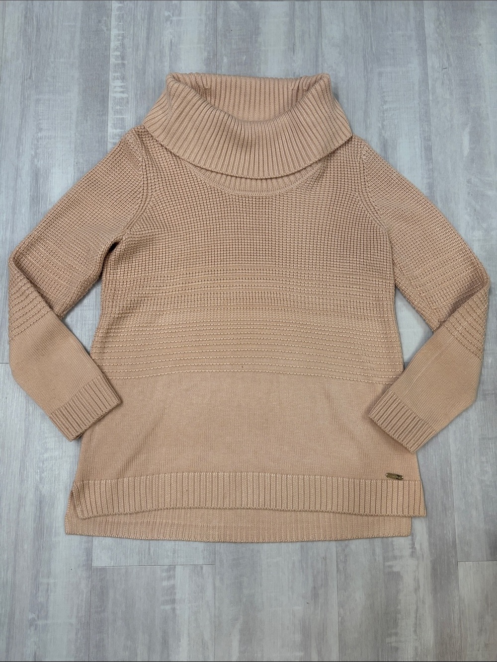 Calvin Klein Ribbed Cowl Neck Sweater - Peach Medium